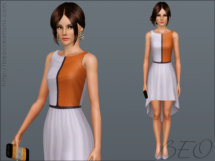 Asymmetric color dress for The Sims 3 by BEO